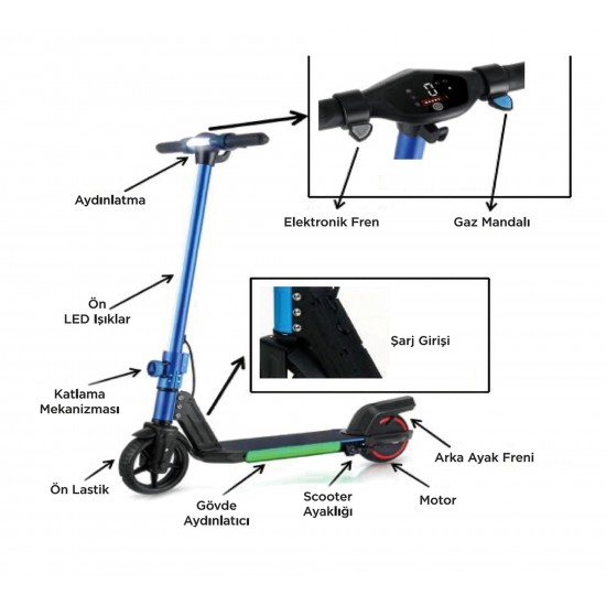 KX-01S 150W Elektrikli Çocuk Scooter - Siyah
